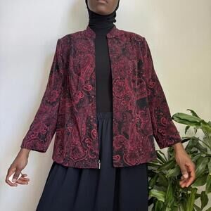 Vintage Red and black paisley print lightweight zip up jacket